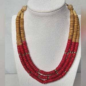 NWT Chico's Blood Orange/ Tan Multi Strand  Necklace Boho
